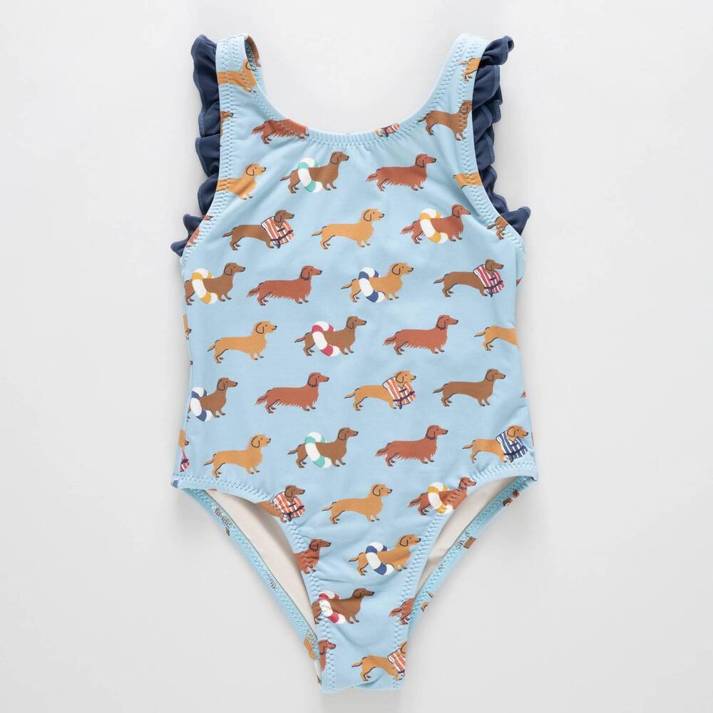 NEW PINK CHICKEN kids' sylvie swimsuit in dachshunds